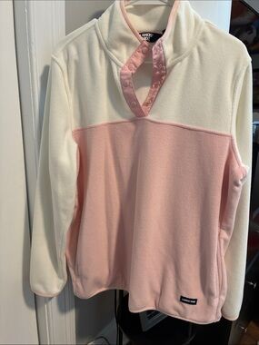 Lands' End Pink and Cream Fleece Snap-Front Pullover